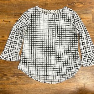 Elle black and white windowpane print blouse